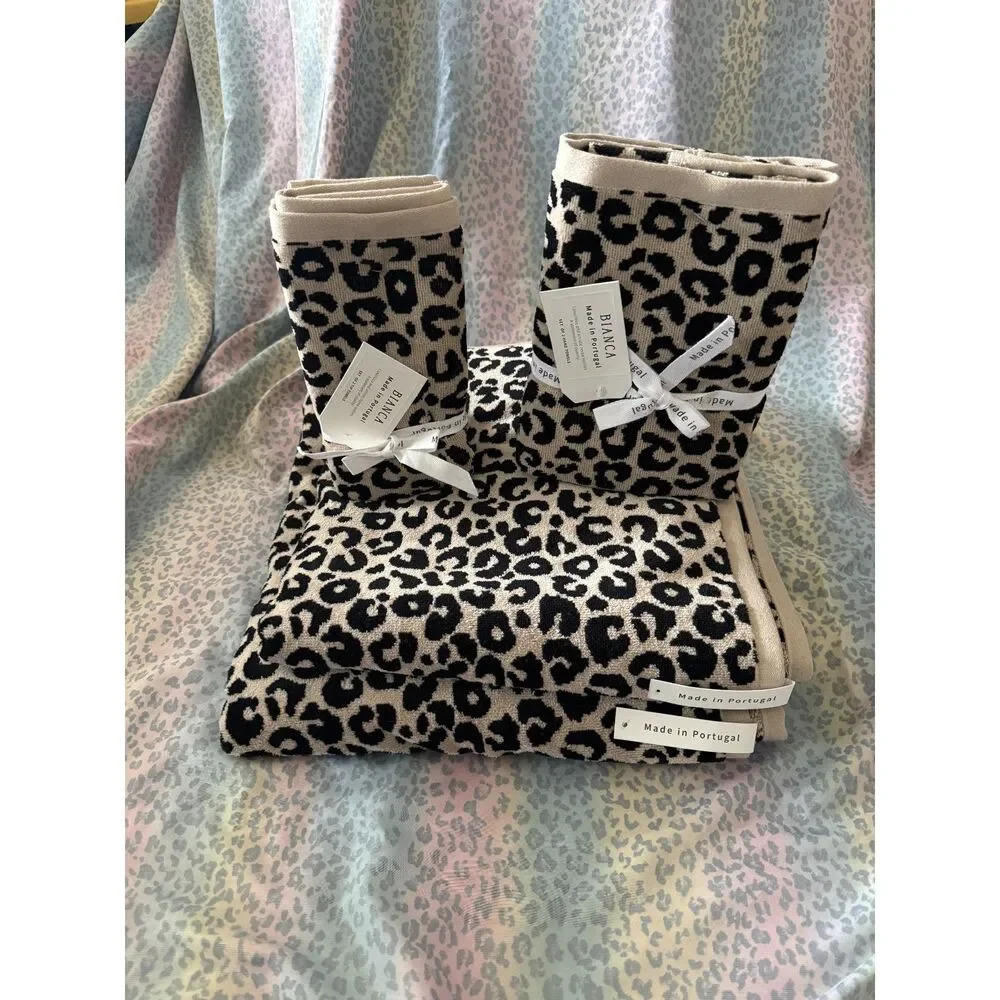 Bianca Portugal Leopard Towel Set 6pc Luxury Bath Hand Tip Towels reversable